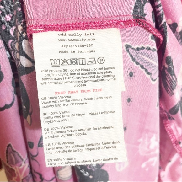 ODD MOLLY Magic Garden Cocktail Midi Dress Floral Paisley Butterfly Pink Small - Picture 4 of 9